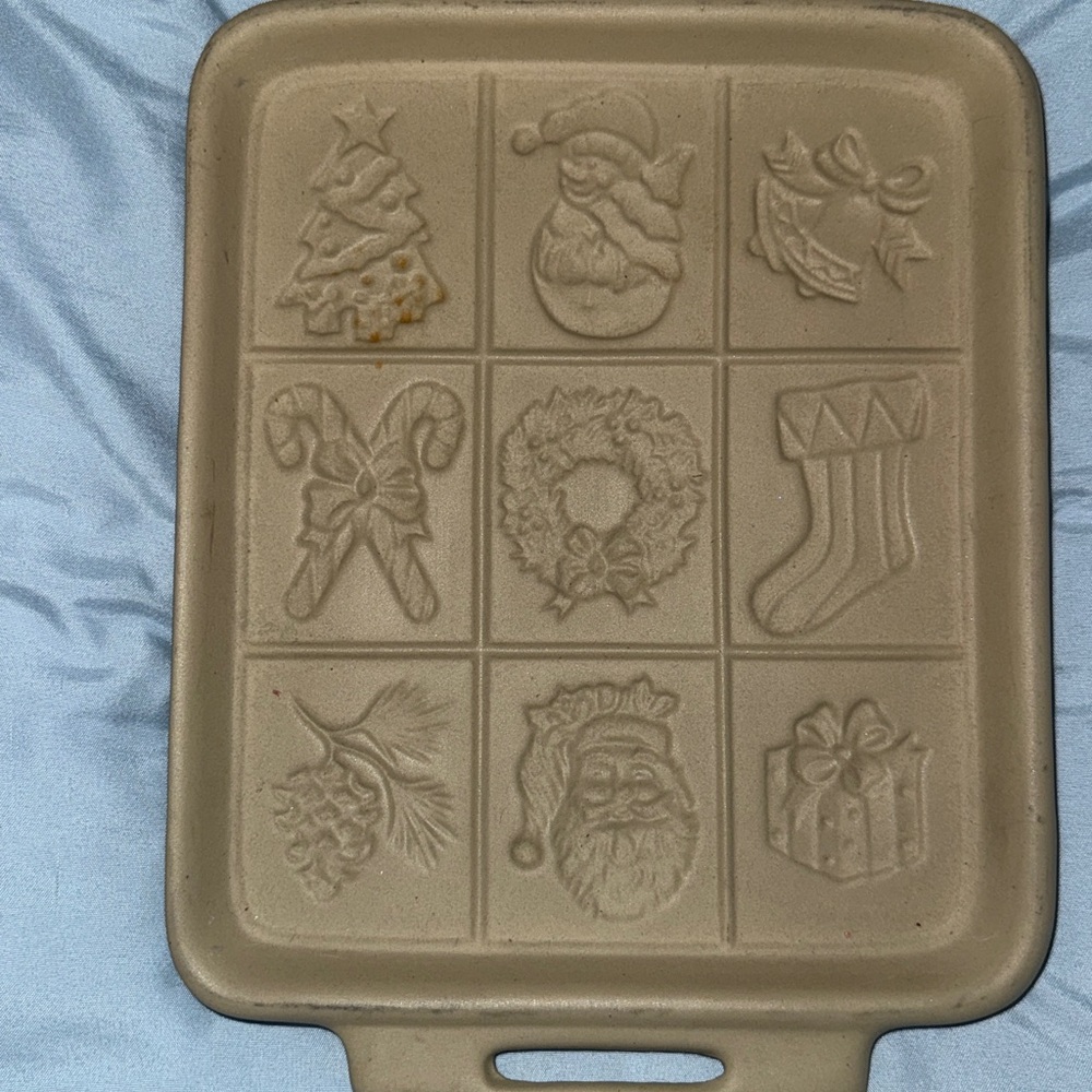 Holiday Beige Ceramic Short Bread & Cookie Baking Tray with Festive Designs